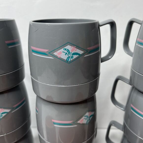 Lot 12 Vintage Classic Dinex #1197  Gray Pink Insulated Mugs - Picture 5 of 8